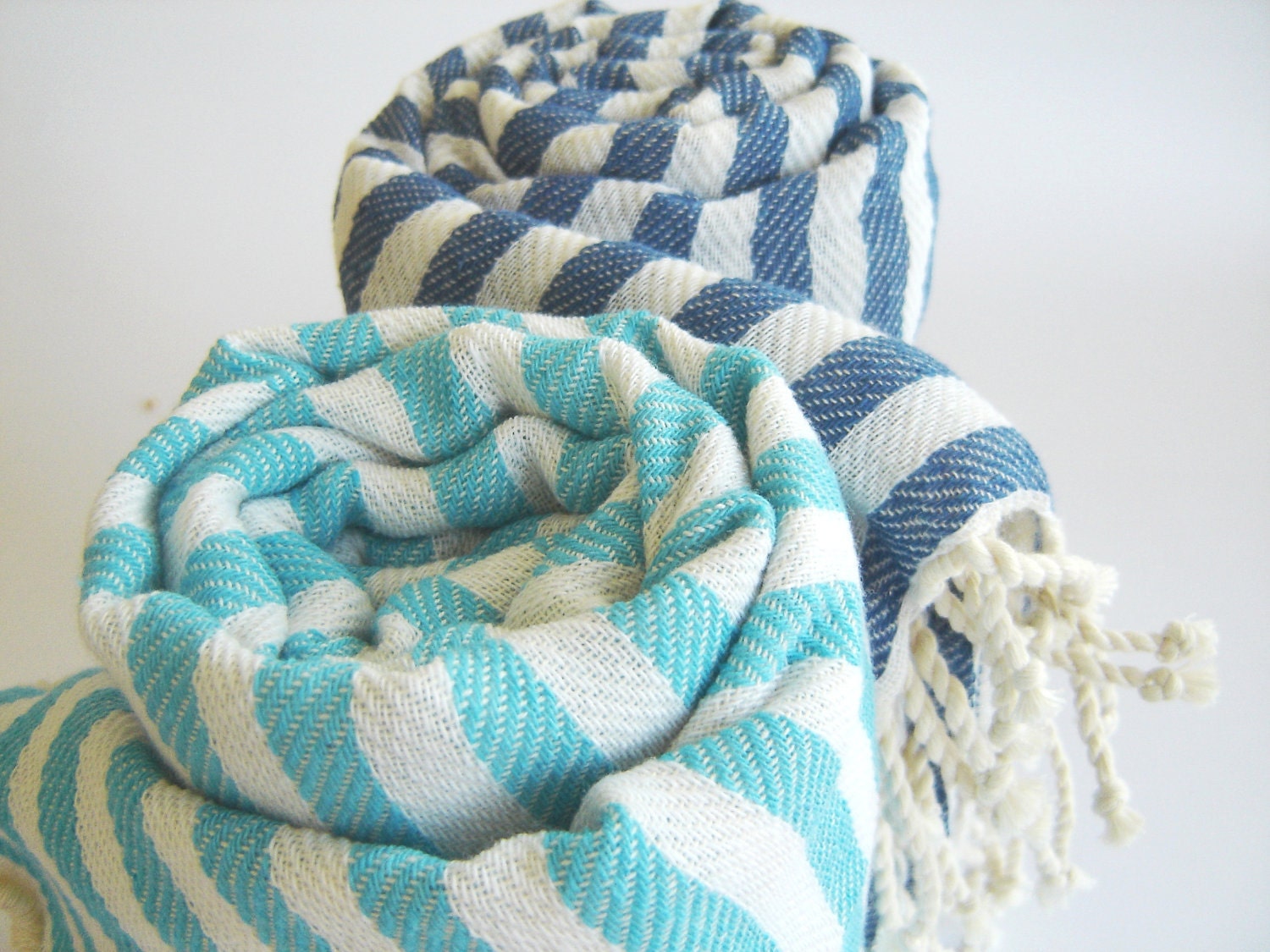 SALE Set of 2 Turkish Bath Towel: Handwoven Peshtemal, Bath, Beach, Spa Towel, Aqua and Blue