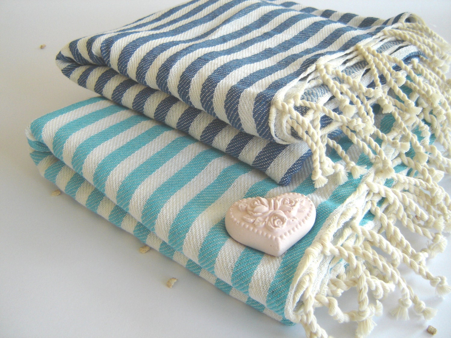 SALE Set of 2 Turkish Bath Towel: Handwoven Peshtemal, Bath, Beach, Spa Towel, Aqua and Blue
