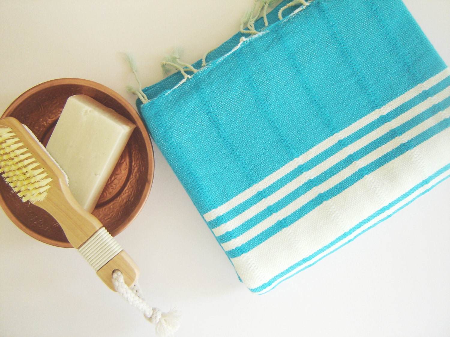 TURKISH BATH TOWEL, Eco-friendly Peshtemal, Natural Soft Cotton, Beach, Spa, Yoga Towel, Aqua-Blue