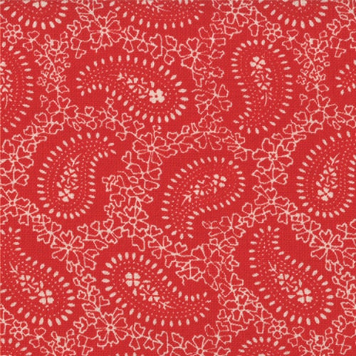 Three (3) yards - Prairie Paisley II By Minick and Simpson for Moda Red 14736 11  - quilting fabric - cotton fabric
