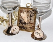 Mr. Mrs. Toasting Charms, Woodburned Wine Charms,  Pair,  Mountain Shabby Chic Nature, Destination Wedding
