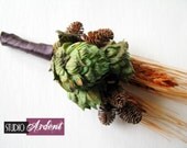 ALDER Orange Wheat and Beer Hops with Alaskan Alder Cones Boutonniere Lapel Pin