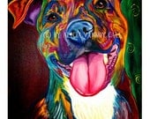 Colorful Pet Portrait Pit Bull Art Dog Print 11x14 by Alicia VanNoy Call