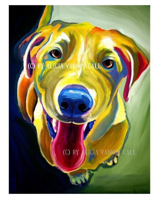 Colorful Pet Portrait Labrador Dog Art Print 8x10 by Alicia VanNoy Call