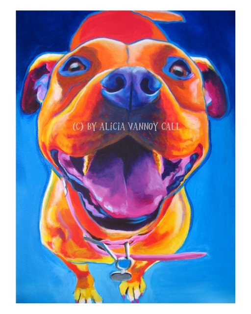 Colorful Pet Portrait Pit Bull Art Dog Print 8x10 by Alicia VanNoy Call