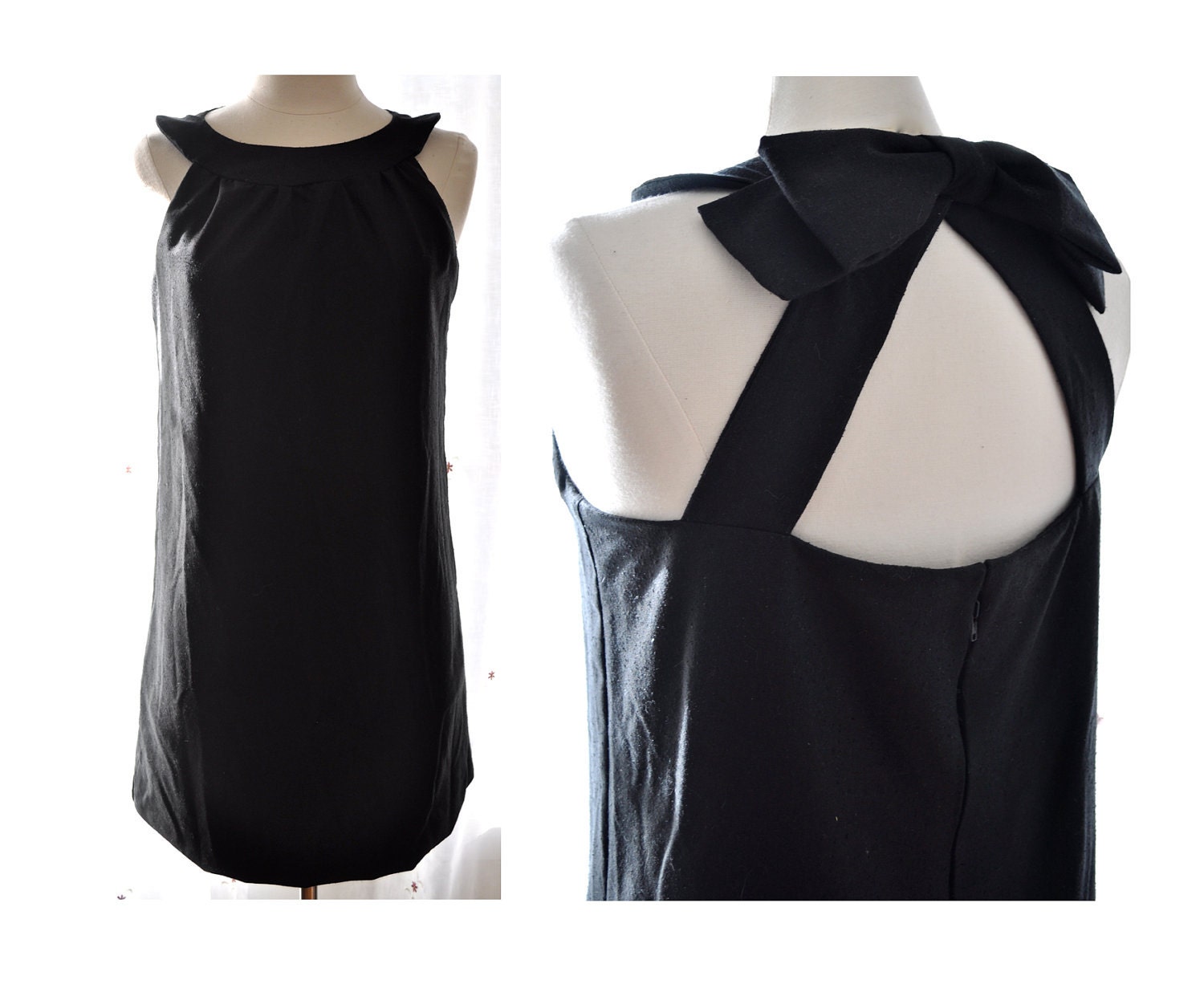 Breakfast at Tiffany's A-line Bow Dress in Black Raw Silk Made-to-Order by Anjou - Wedding, Party, Formal, Holiday