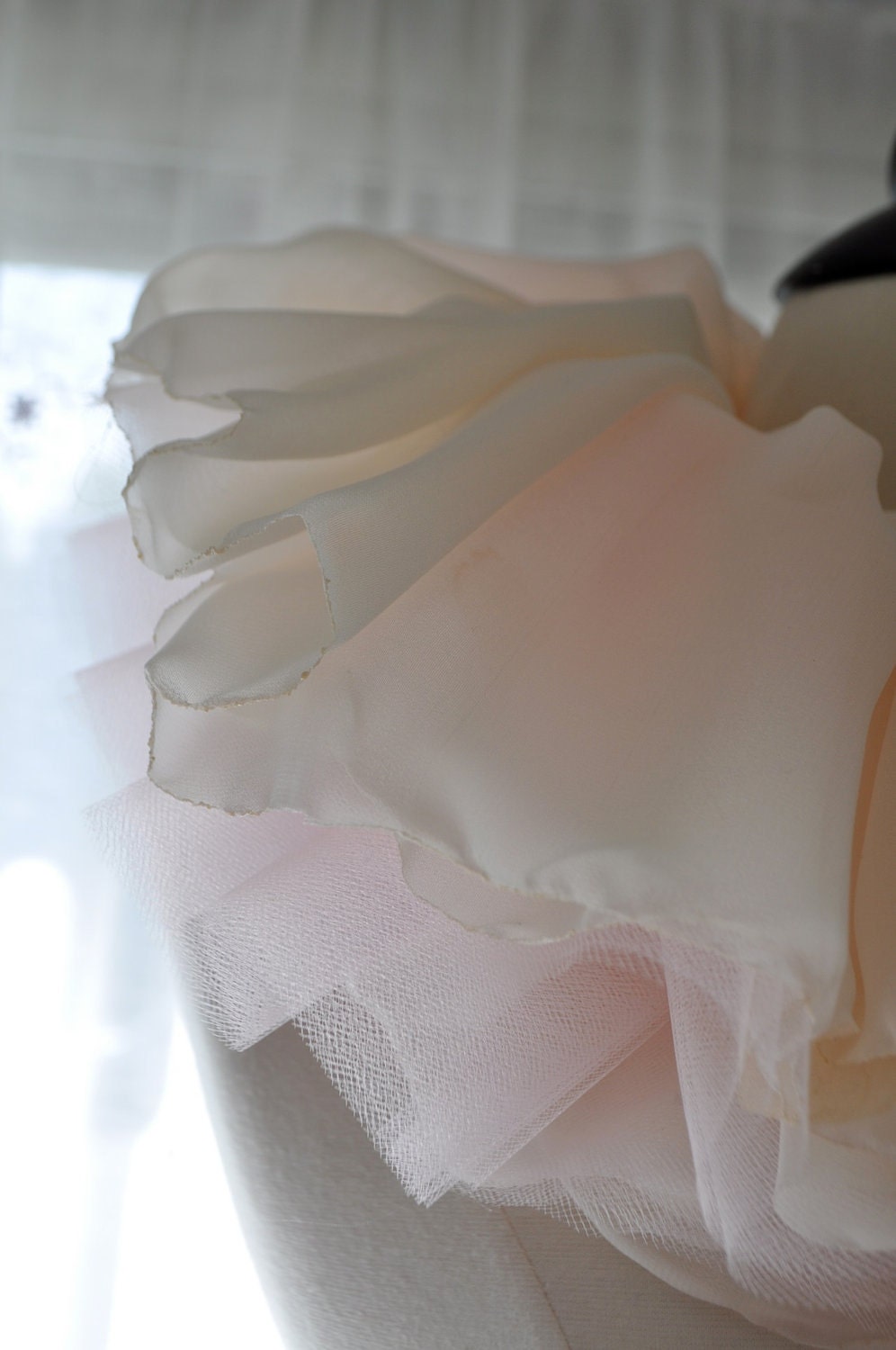 Petals Pierrot Collar in Pink and Creme Chiffon and Tulle Ruffles by Anjou for Wedding, Costume, Whimsy