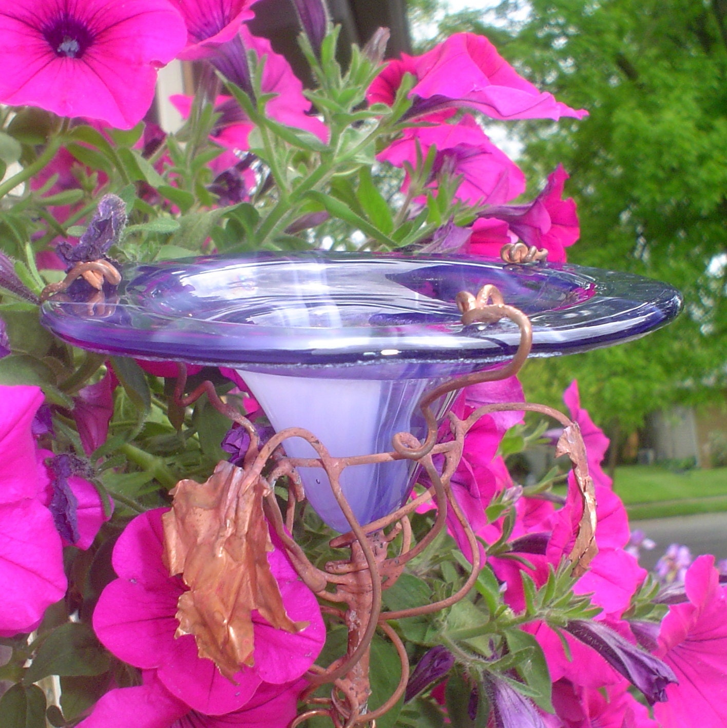 BUTTERFLY FEEDER, stained glass, copper art, Smoky Violet, Garden Decor, Bird feeder
