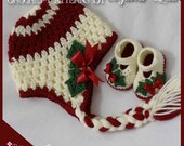 Crochet Patterns Holly Set. Includes patterns for Holly Earflap Beanie, and Baby Holly Shoes. digital