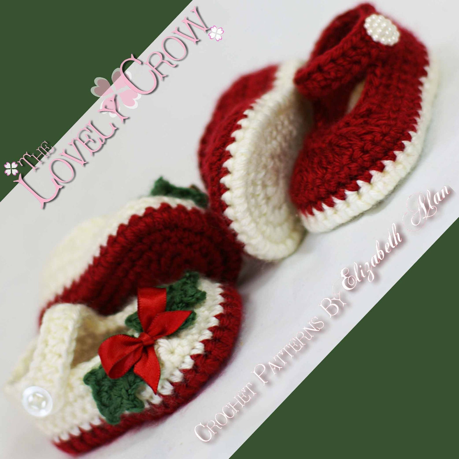Slippers Crochet PATTERN Christmas for Baby Holly Shoes digital
