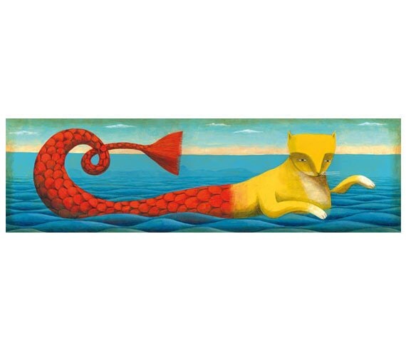Cat mermaid. Print 4.7 x 15.5 inches limited edition