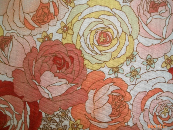 Roses and daffodil in orange, fat quarter, pure cotton fabric