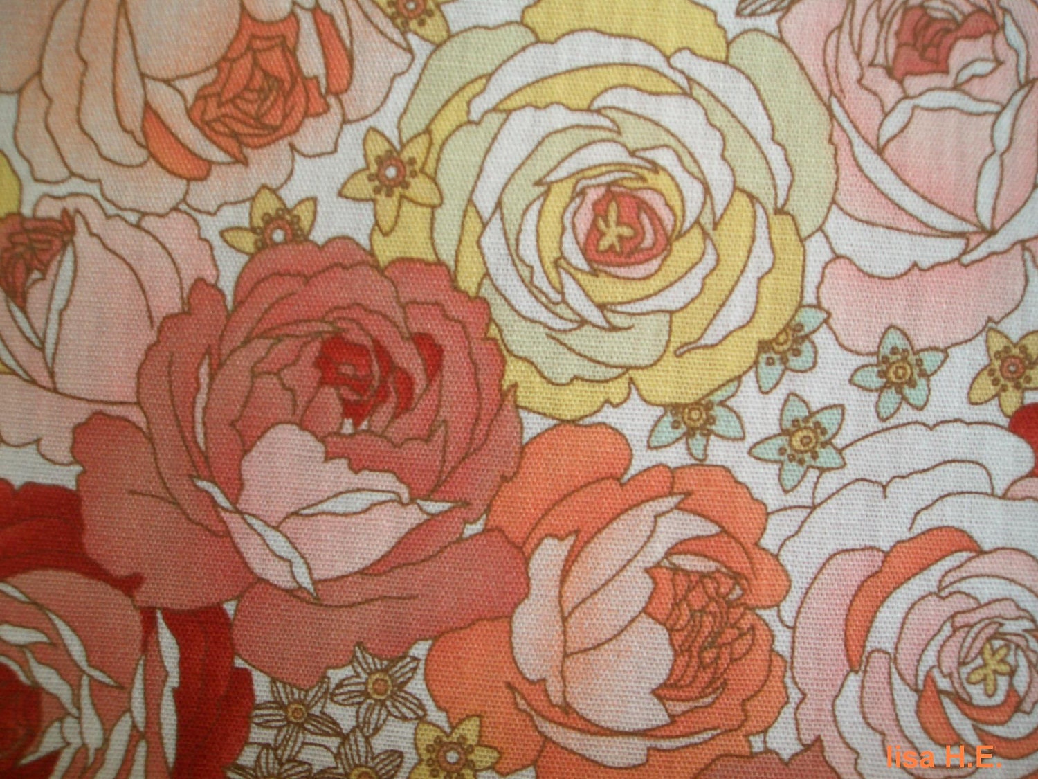 Roses and daffodil in orange, fat quarter, pure cotton fabric