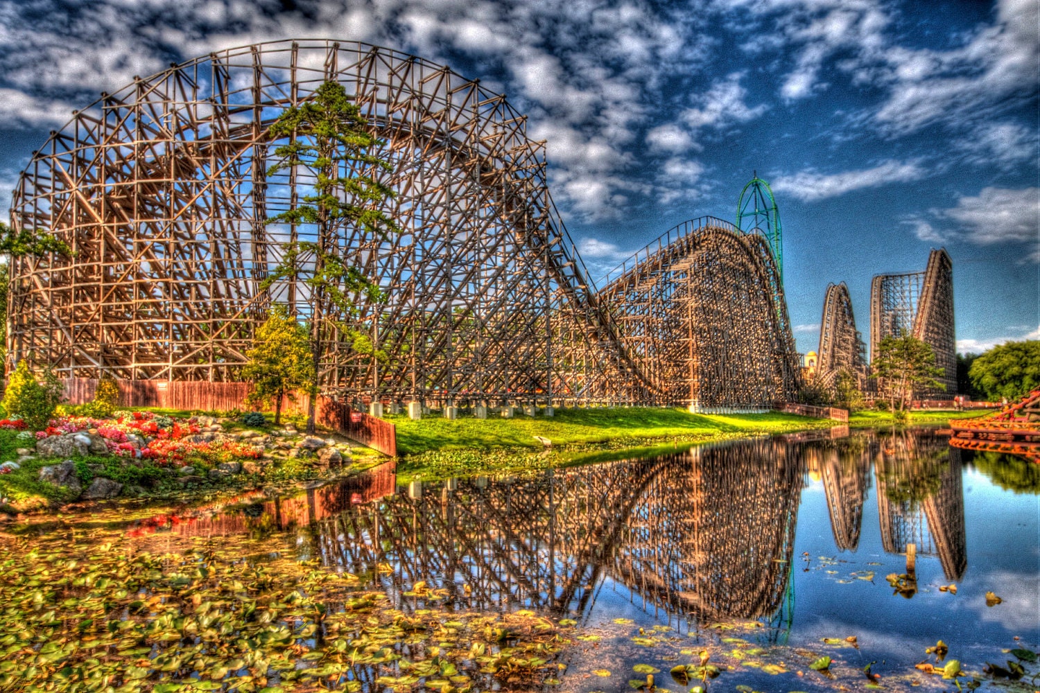 Roller Coaster - Photograph - Summer - Amusement Park - Reflection - Great Adventure - Blue Sky - HDR - Fine Art Photograph Print - 6X9