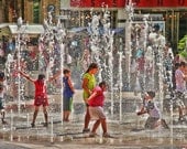 Color Photography - Children Playing in Fountain - Joy - Happy - Summer - Fine Art Photograph - Colorful - Water - Art  Print - 6X9