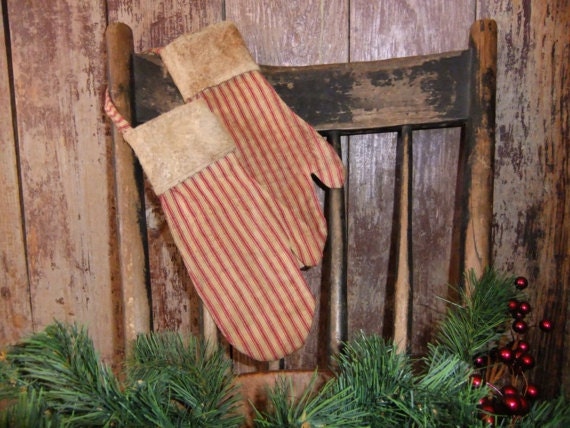 Primitive Christmas Mittens Winter Decor