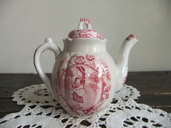 Little May Teapot Red Transferware Childs