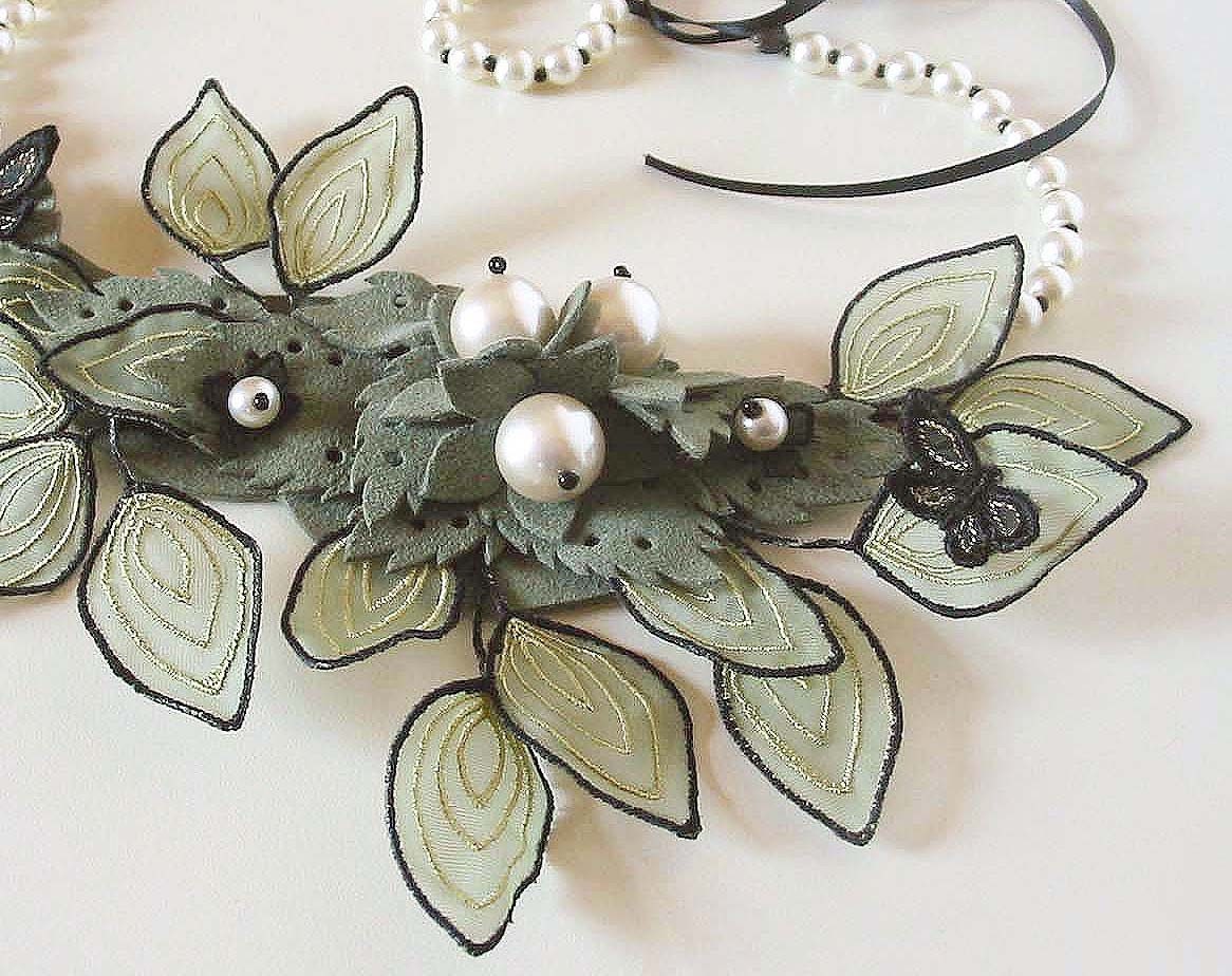 Embroidered Necklace  GREEN DRYAD