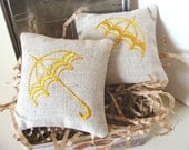 Lavender Sachets YELLOW UMBRELLA - Set of Two Embroidered Lavender Linen Cushions