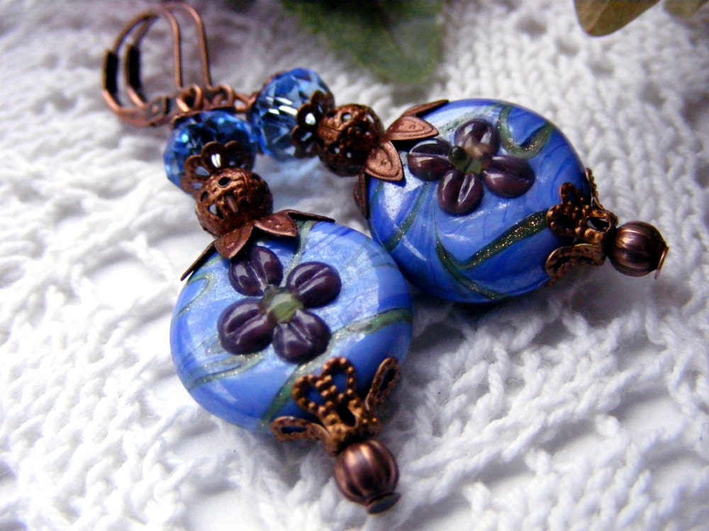 Copper Blue Lampwork Earrings
