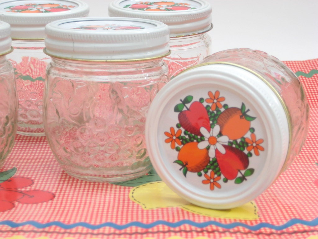 Vintage Kerr Jelly Jars Decorated Lids White Bands by CeeGeesAttic
