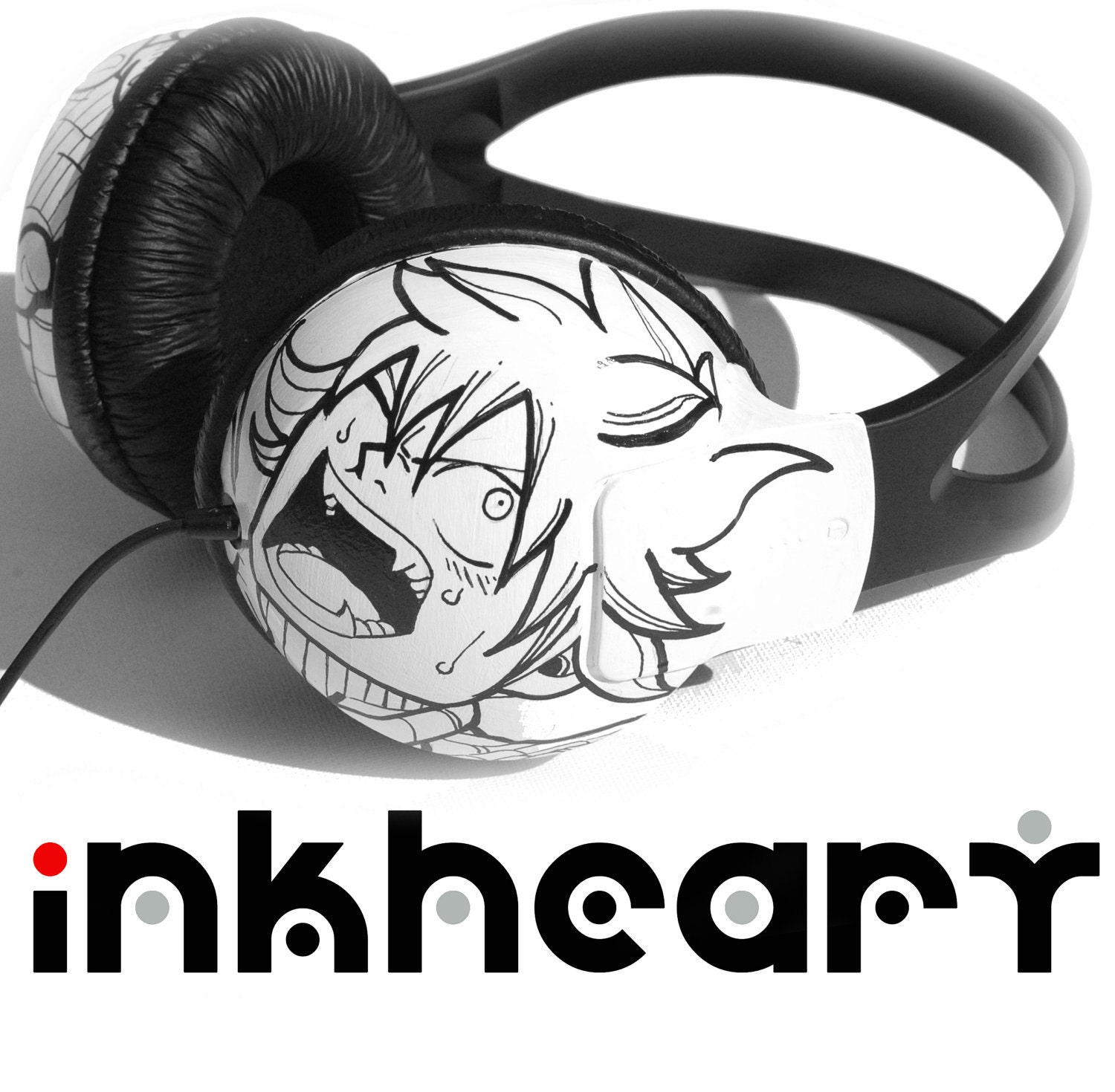 Manga Black & White Headphones, Handpainted Custom Phillips Headphones