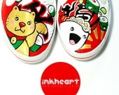 Chinese Waving Cat, Handpainted Custom Shoes, Womens