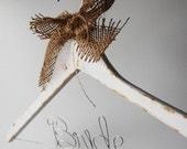 Rustic Distressed Personalized Bridal Hanger with Burlap Bow/Wedding Hanger