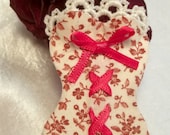 Corset Brooch Pin Red Toile