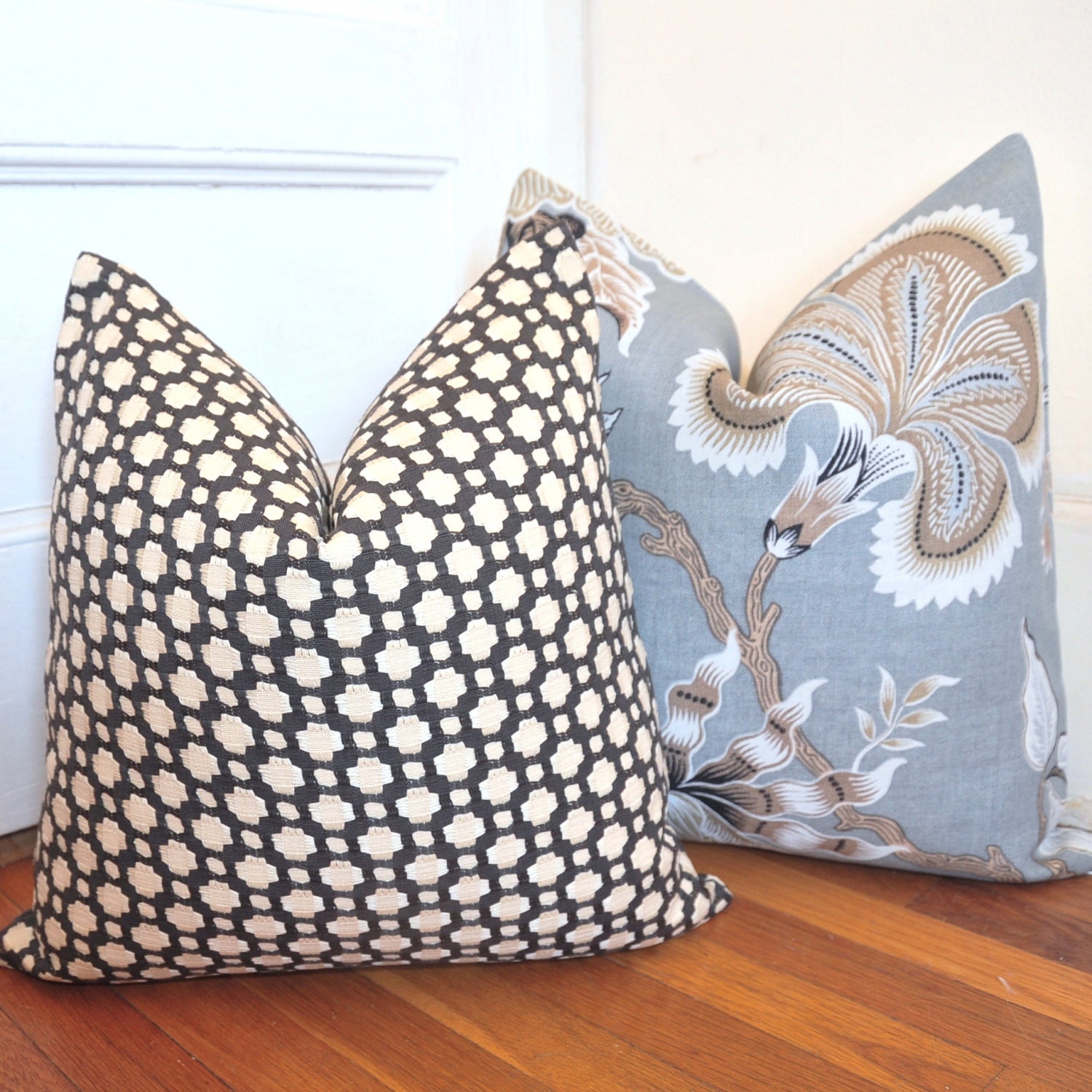 Designer Pillow - Decorative Pillow - Throw Pillow - Celerie Kemble for Schumacher - Betwixt - 18 inch Square - Charcoal/Ivory