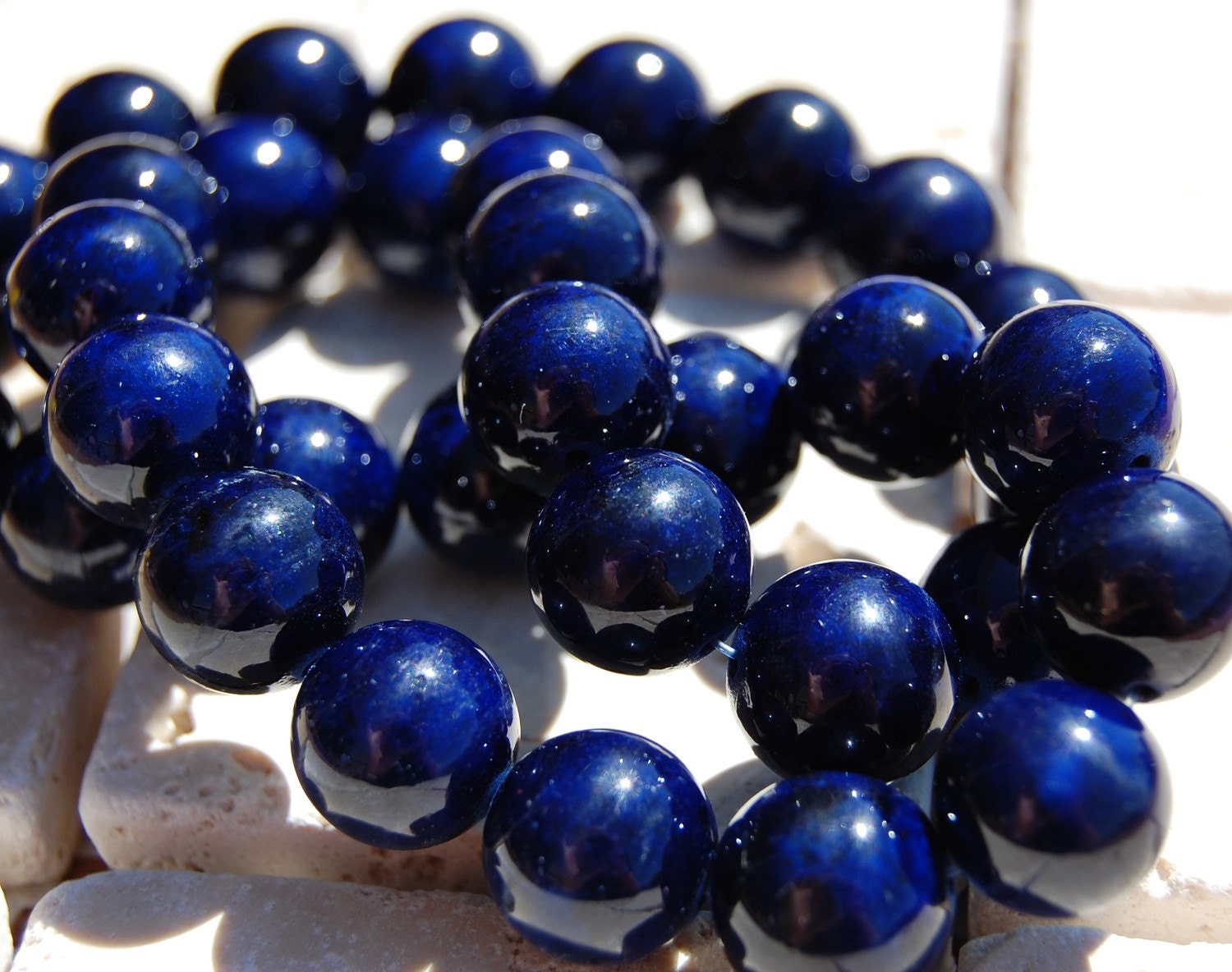 Fossil Beads, 12mm Fossil Stone in Dark Midnight Blue -16 inch strand