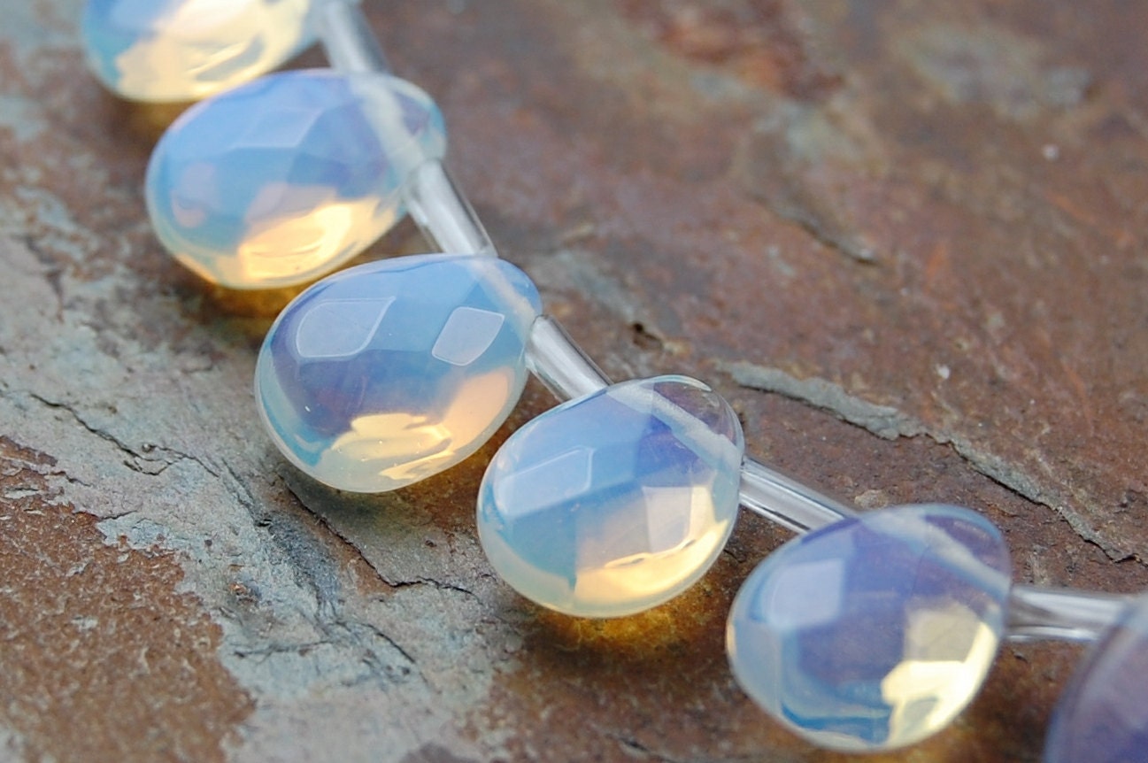 10x8 Sea Opal Crystal Glass Puffed Faceted Teardrop Briolette -last 5