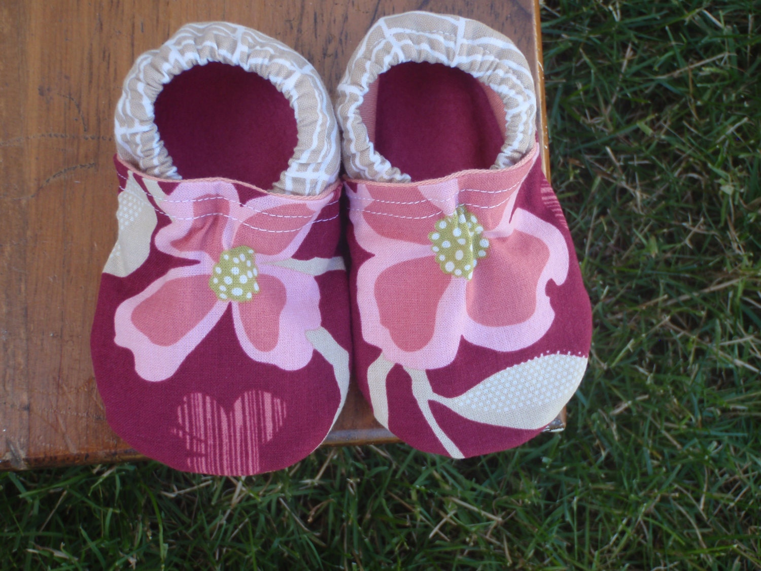 Baby Shoes for Girls - Pink and Taupe Flower and Herringbone Prints - Custom Sizes 0-24 months