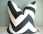 SET Of TWO-18x18 Designer Pillow In Zippy Charcoal Black /White Contemporary Print on Both Sides