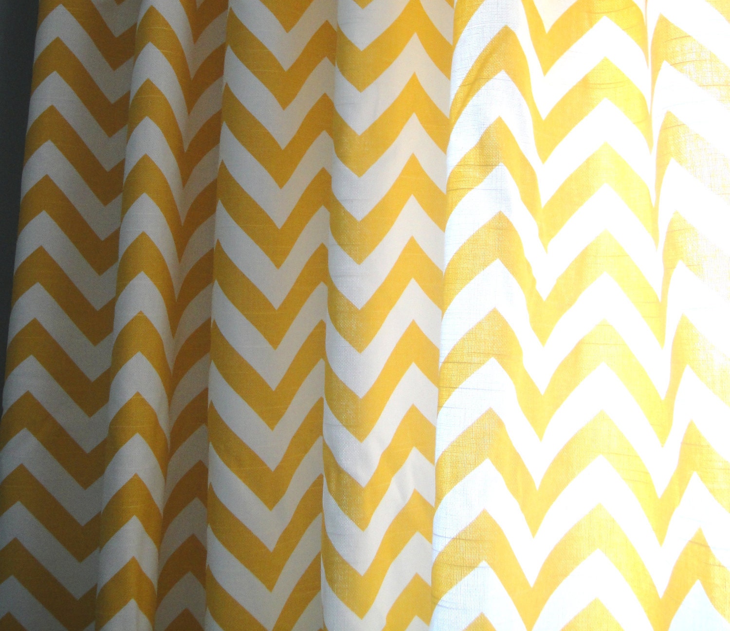A Pair Of 50x96 Flat Panels On Clip Rings /Rod Pocket Draperies In Corn Yellow