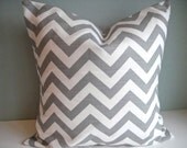 SET OF TWO -18x18 Designer Pillow In Chevron Ash Grey Contemporary Print on Both Sides