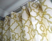 A Pair Of 50x96 Inch Rod Pocket Draperies Screen Printed In Citrus Contemporary Design