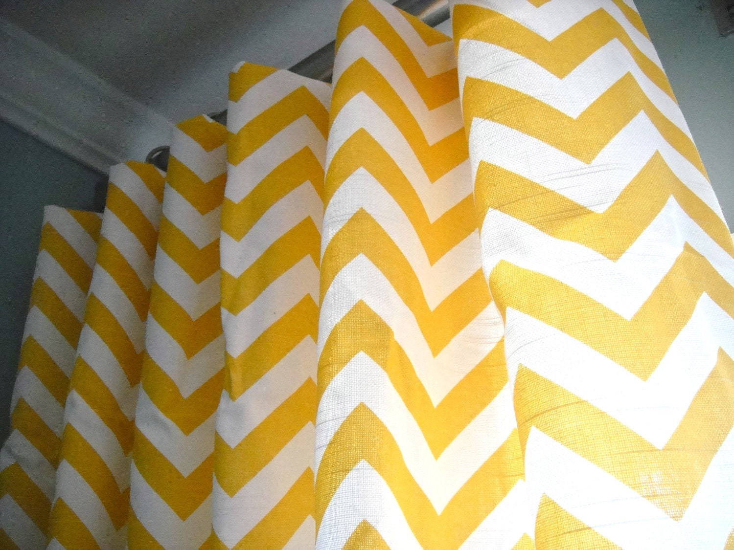 A Pair Of 50x90 Flat Panels On Clip Rings /Rod Pocket Draperies In Corn Yellow