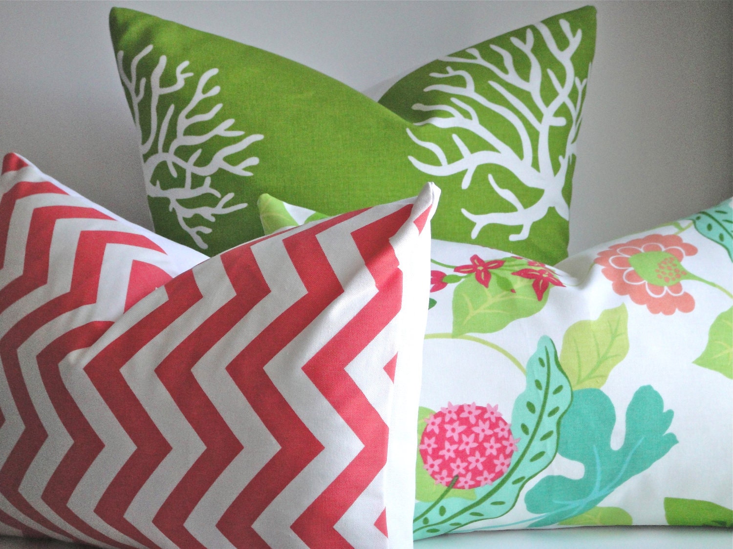 SET Of THREE COORDINATING- 18x18 and 12x18 Lumbar Pillows