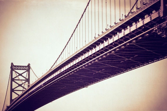 Bridge Photography - brown wall art prints - philadelphia beige cream - neutral urban modern photo - 8x12 Photograph, "What Lies Ahead"