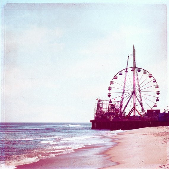 Beach Photography - nursery art ferris wheel carnival coastal seashore purple wall art prints baby shore photo - 8x8 Photogaph, "Summer Fun"