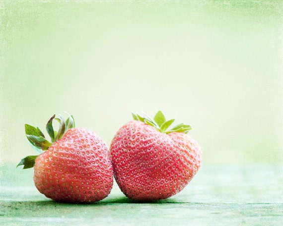 Fruit Photography - strawberries red green - food photos strawberry wall art print - mint kitchen art - 8x10 Photograph, "Berry-licious"