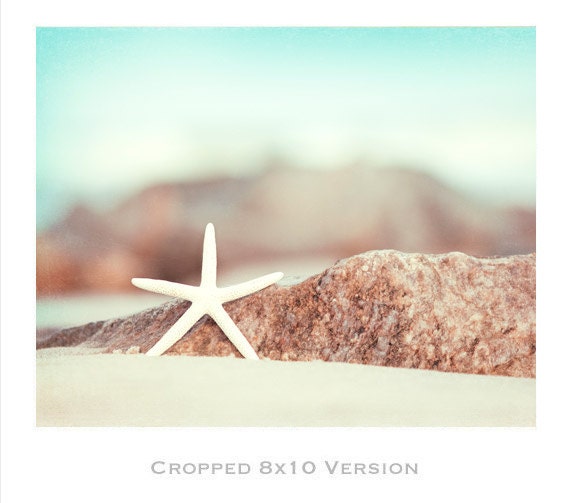 Seashore Photography - starfish beach photography coastal wall art aqua blue ocean decor white nautical - 8x12 Photograph, "Lucky Star"