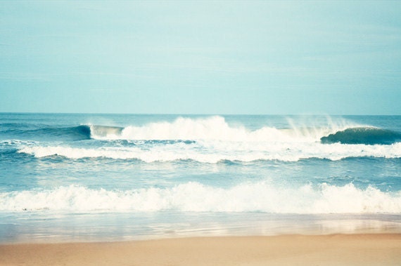 Ocean Photography - sea beach waves seascape water blue beige white seashore coastal wall art - 11x14, 8x10, 8x8 Photograph, "Salty Sea Air"