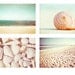 Beach Photography Set - Four 5x7 Photographs - ocean seashell photo prints - mint green turquoise cream pastel beige - seashore wall art