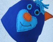 Childrens Fleece Blue Cute Monster Animal Beanie Hat - Original Design, Handmade 2T - 3T