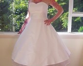 1950's 'Betty'  Style White Wedding Dress with Polka Dot Overlay, Sweetheart Neckline, Tea Length Skirt and Petticoat - Custom made to fit