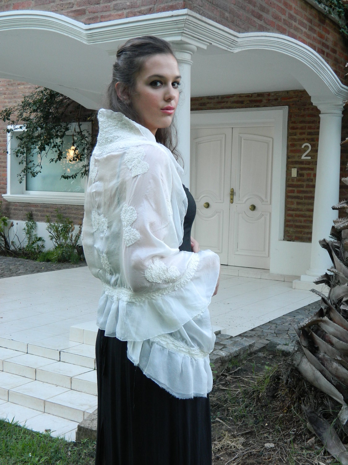 Wedding Dress Wrap /Victorian style  Silk Felted Bridal Wrap / /Nuno Wedding Shawl lacey /hearts OOAK bridal, ivory shawl