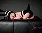 Bumble Bee Hat with chinstrap and matching diaper cover Newborn thru 6 months size available