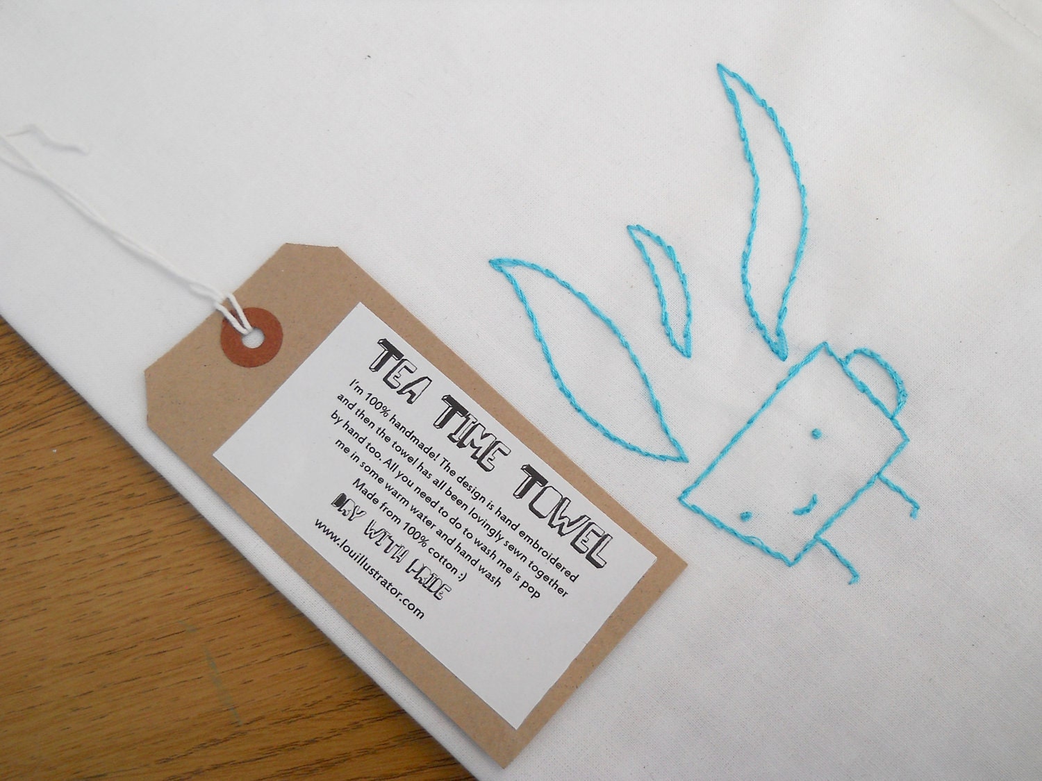 Tea Time Hand Embroidered Tea Towel